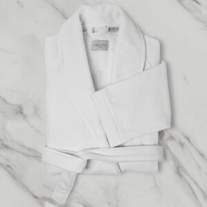 Frette Elegant Velour Shawl collar White BATH ROBE cotton pockets belt large